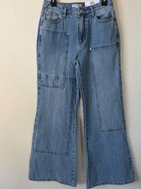 And Now This Light Blue Patchwork Wide-Leg Jeans